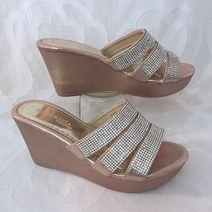 Patrizia Rhinestone Wedge Sandals Rose Gold